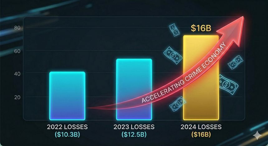 Économie criminelle IA en accélération — pertes cybercriminalité 2022-2024